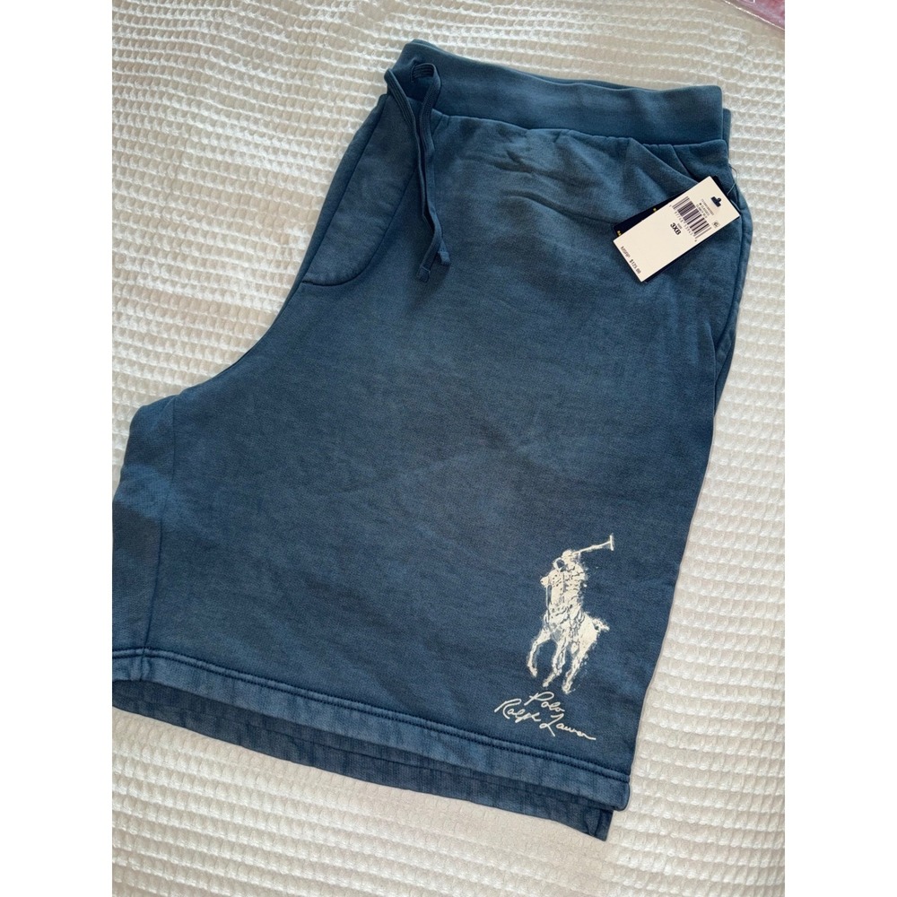 Polo Ralph Lauren Fleece Shorts Mens 3XB Blue Big Pony Graphic Sweatshorts